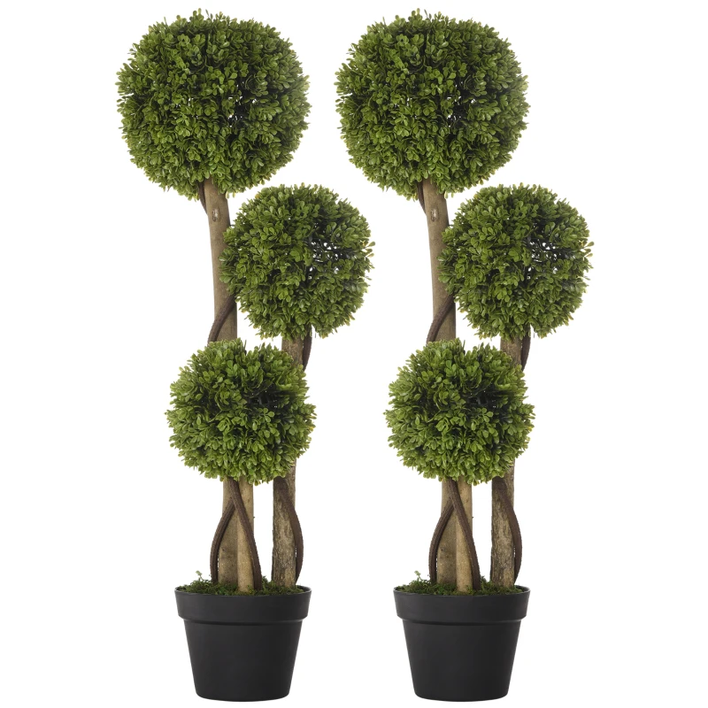 HOMCOM Set of 2 3FT Artificial Tree Bamboo Tree Fake Plants in Pot for Home Office Living Room Decor, Green