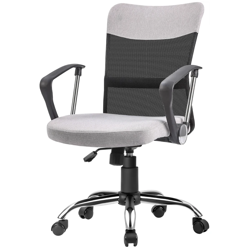 Vinsetto Mid Back Office Chair, Linen-feel Mesh Computer Desk Chair with Lumbar Back Support, Arm, Adjustable Height, Grey