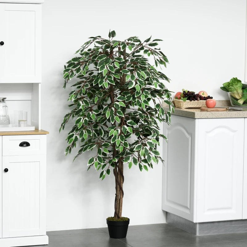 Outsunny 5.3ft Artificial Tree, Indoor Fake Ficus with Pot, for Home Office Living Room Decor