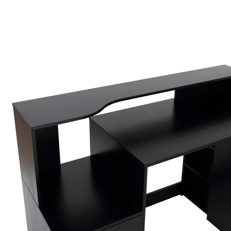 HOMCOM 54 Inches Computer Desk with Storage Shelves, Drawers and Printer Shelf, Writing Table for Home Office and Study, Black
