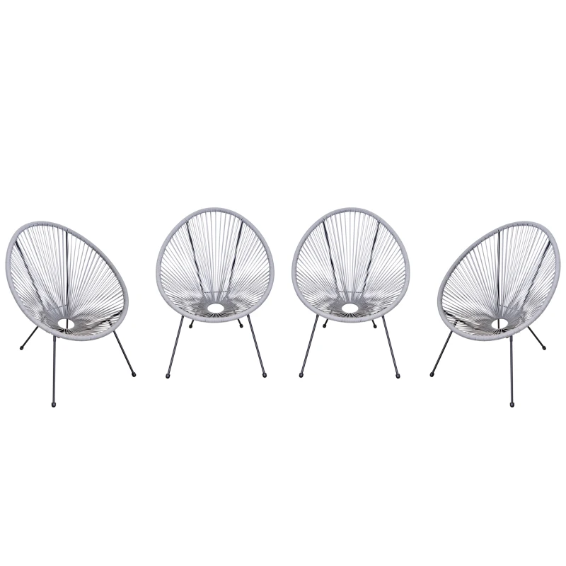 Outsunny 4-Piece Outdoor Patio Conversation Furniture Set All-Weather PE Rattan Wicker Oval Chair Sets - Light Grey