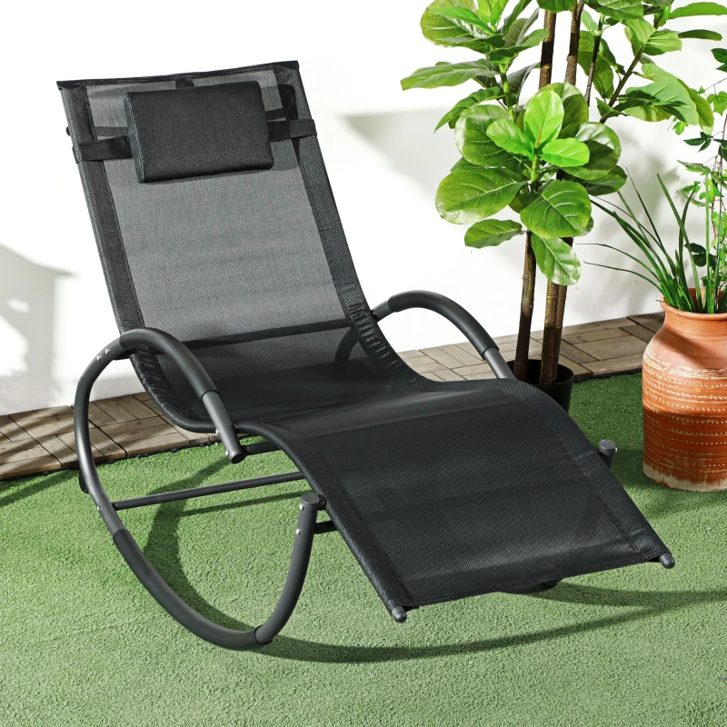 Outsunny Outdoor Rocking Chair, Patio Zero Gravity Rocker with Mesh Seat and Padded Pillow for Indoor, Garden, Black