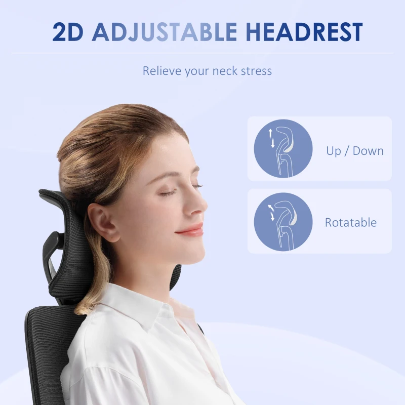 Vinsetto Ergonomic Office Chair, Mesh Chair with Adjustable Back, Headrest and Armrests, Lumbar Support, Tilt Function