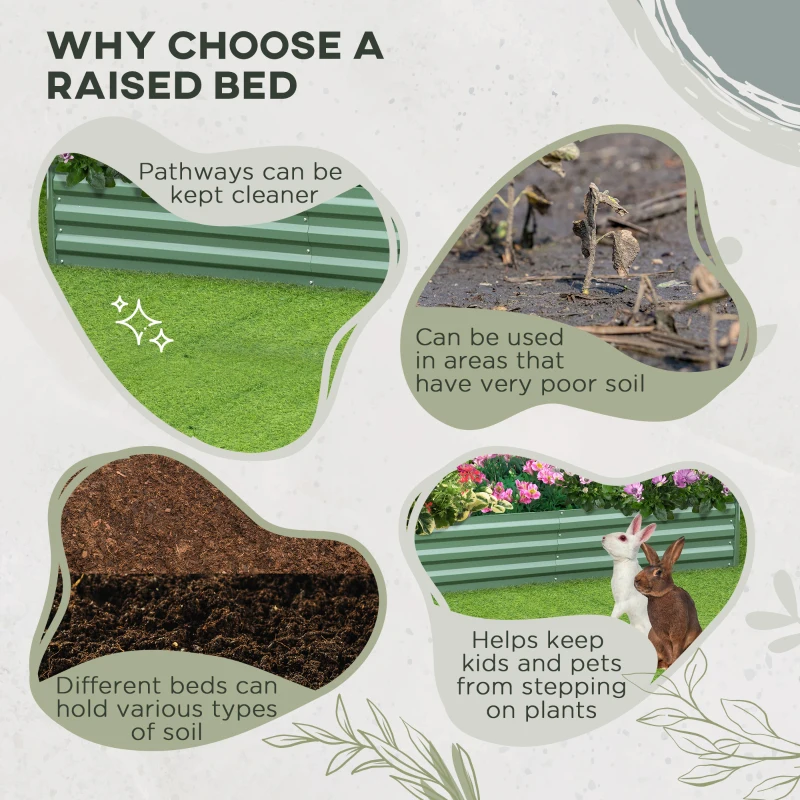 Outsunny 6' x 3' x 1' Raised Garden Bed with Support Rod, Steel Frame Elevated Planter Box, Green