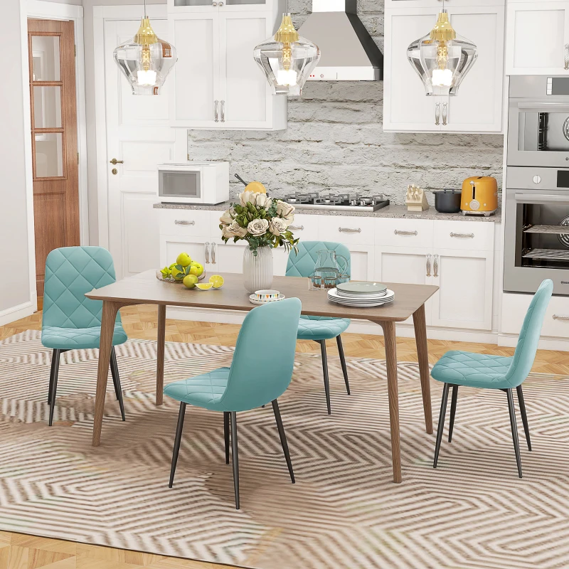 HOMCOM Dining Chairs Set of 4, Upholstered Dining Room Chairs with Steel Legs, Modern Kitchen Chair for Dining Room, Green