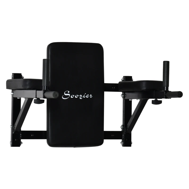 Soozier Wall Mounted Dip Station Multi-Function Power Tower Set Home Gym Pull Up Bar Chin Up Exercise Bar Knee Raise Triceps Leg Dipping Raise Rack Black