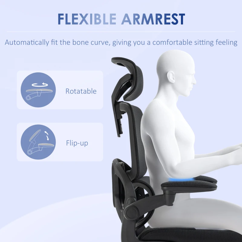 Vinsetto Ergonomic Office Chair, Mesh Chair with Adjustable Back, Headrest and Armrests, Lumbar Support, Tilt Function