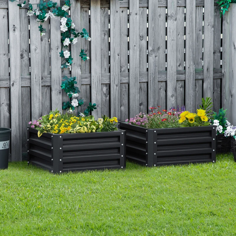 Outsunny 2' x 2' x 1' 2-Pieces Raised Garden Bed with Color Steel Frame for Vegetables, Flowers, Herbs, Grey