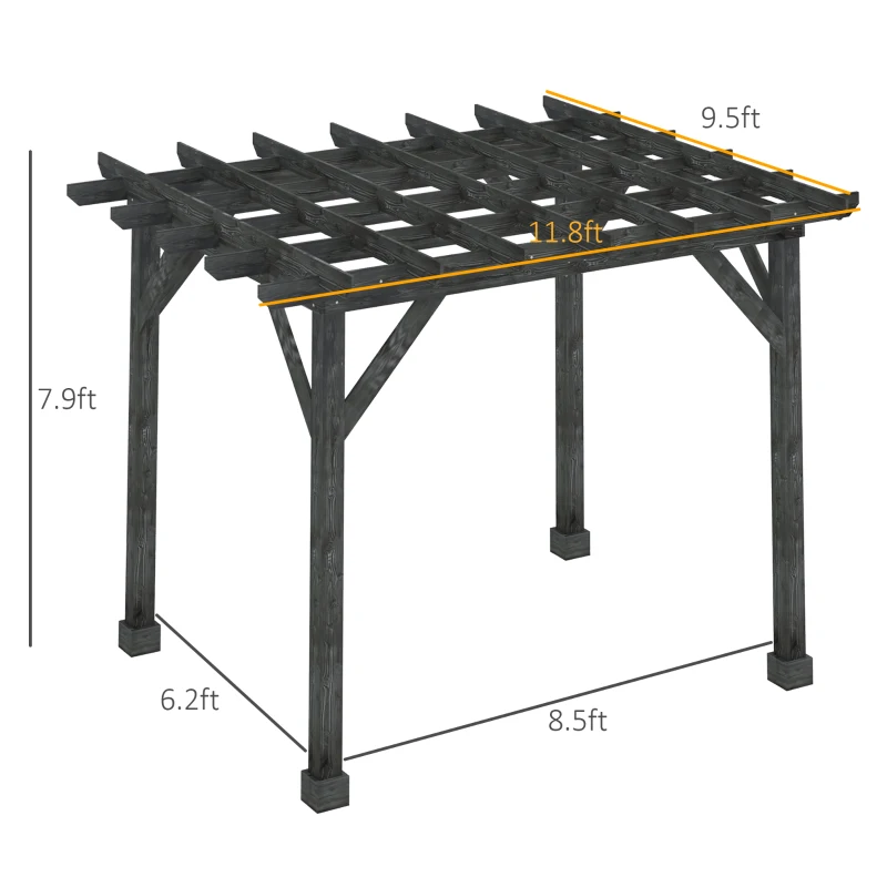 Outsunny 12' x 10' Patio Pergola, Weather-Resistant Cedar Wood, Backyard Cover for Porch Party, Grape Garden, Vineyard, Ivy Vine, or Climbing Plants, Black