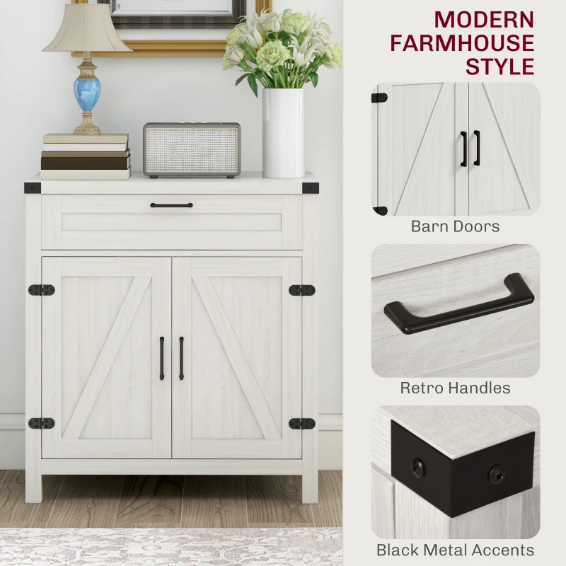 HOMCOM Modern Farmhouse Sideboard with Storage, Buffet Cabinet with 2 Barn Doors and Drawer for Dining Room, White Oak