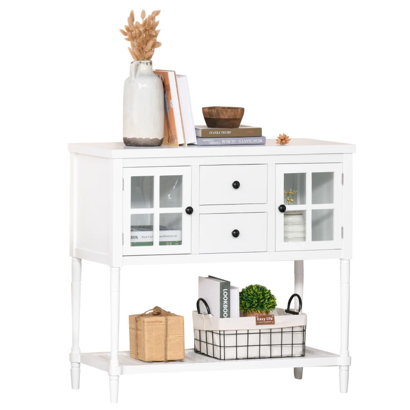 HOMCOM Modern Sideboard Buffet Cabinet, Kitchen Storage Cabinet with 2 Drawers, Bottom Shelf, Glass Doors, White