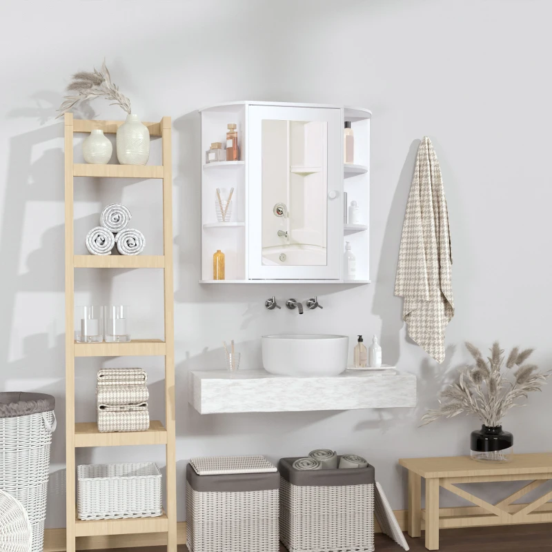 HOMCOM Mirrored Bathroom Wall Cabinet Wall Mounted Medicine Cabinet with Door & Shelves, White