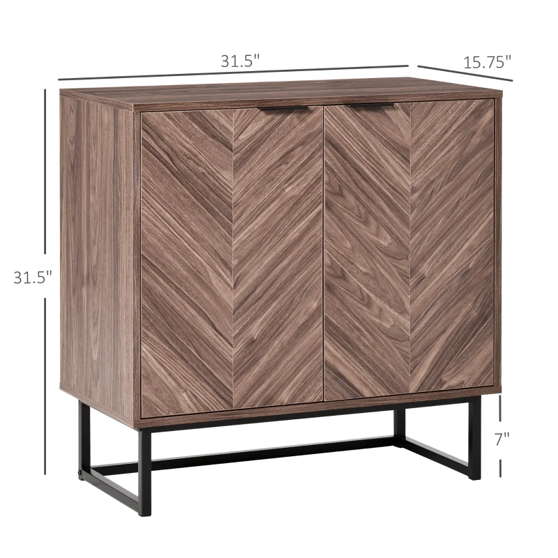 HOMCOM Sideboard Buffet Cabinet, Chevron Double Door Kitchen Cabinet, Accent Cabinet with Adjustable Shelf, Walnut