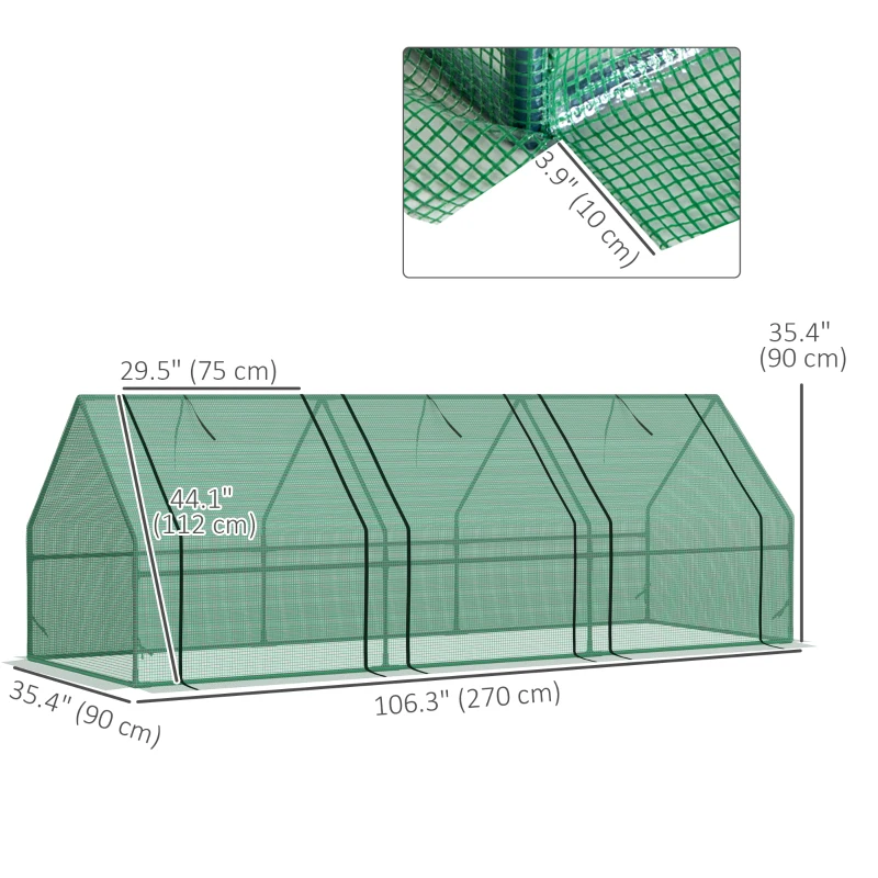 Outsunny 9' x 3' x 3' Portable Mini Greenhouse Tunnel Growing Tent Plants Flower Warm House w/ Zippered Roll-up Doors, PE Cover, Green