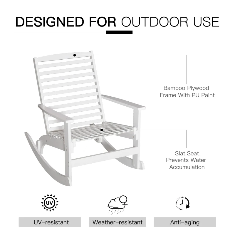 Outsunny Patio Rocking Chair Non-slip Porch Rocker for Balcony Garden Terrace Bamboo White