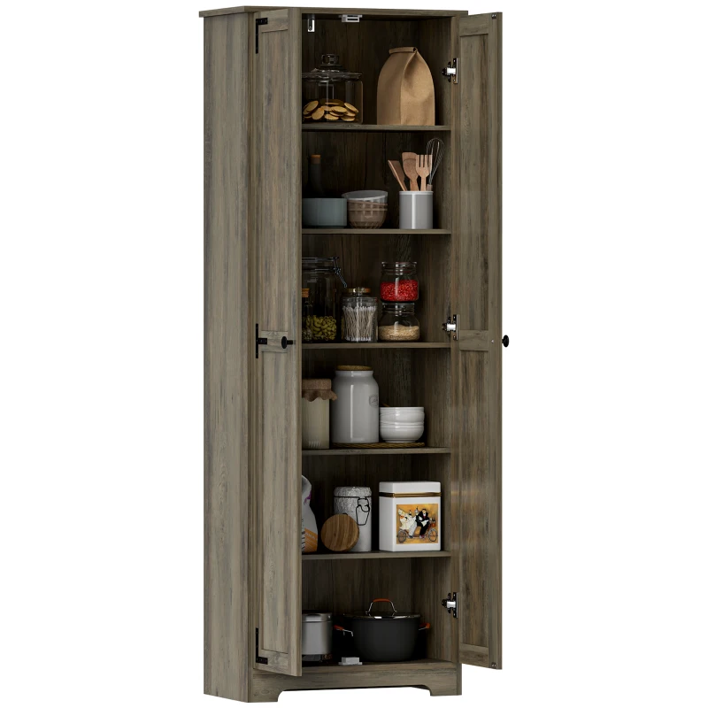 HOMCOM 67" Farmhouse Pantry Cabinet with 2 Doors, Tall Storage Cabinet with Adjustable Shelves, Distressed Grey