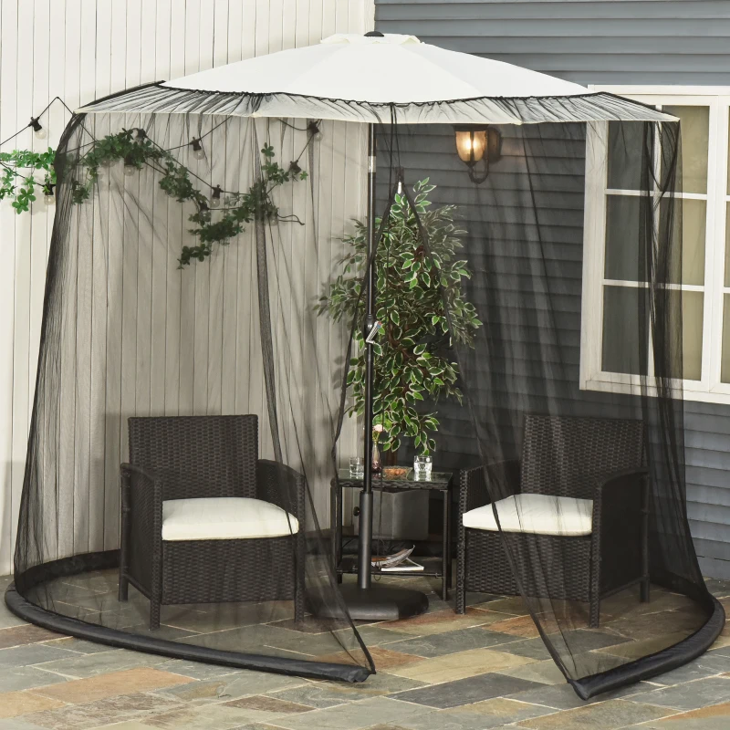Outsunny 7.5FT Patio Umbrella Net, Universal Canopy Mesh Netting with Zipper Door, Weight & Draw String for Umbrella Table or Outdoor Seating, Black