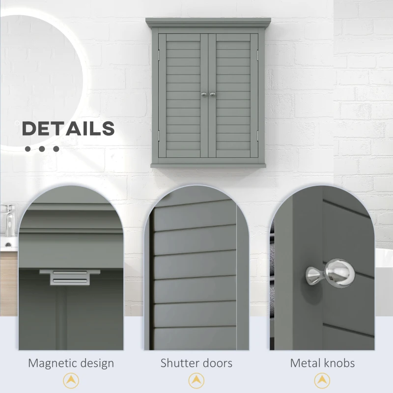 kleankin Over Toilet Storage Cabinet, Bathroom Wall Cabinet with Adjustable Shelf for Living Room and Entryway, Grey