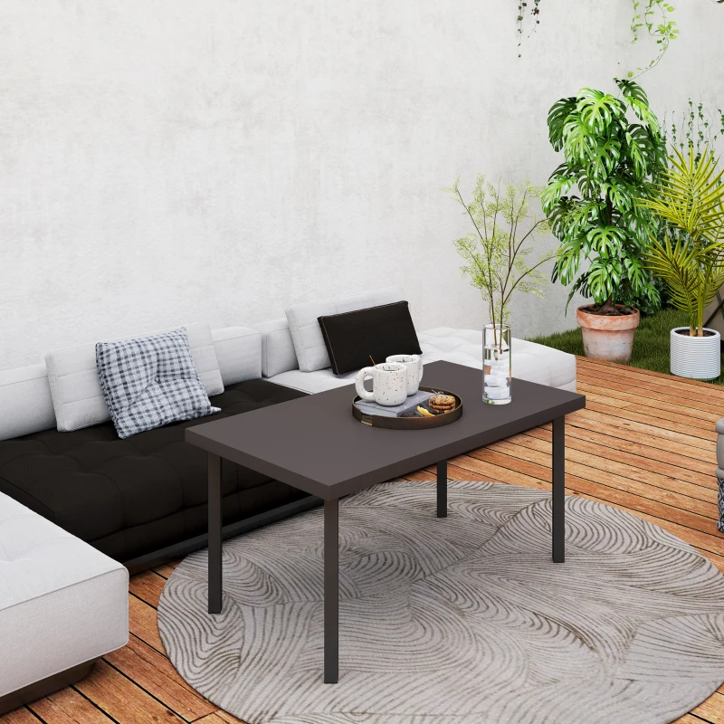 Outsunny Metal Outdoor Side Table, Rectangle Patio Coffee Table with Woodgrain Tabletop for Outside Garden, Brown