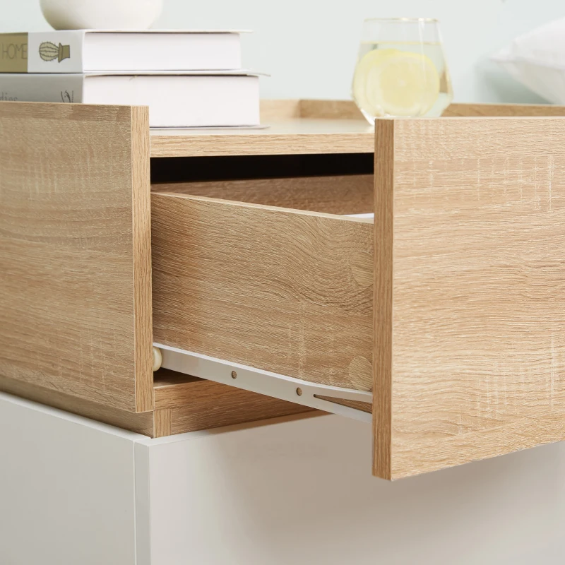 HOMCOM Bedside Table with 2 Stackable Drawers, Modern Nightstand, End Table for Bedroom, Natural