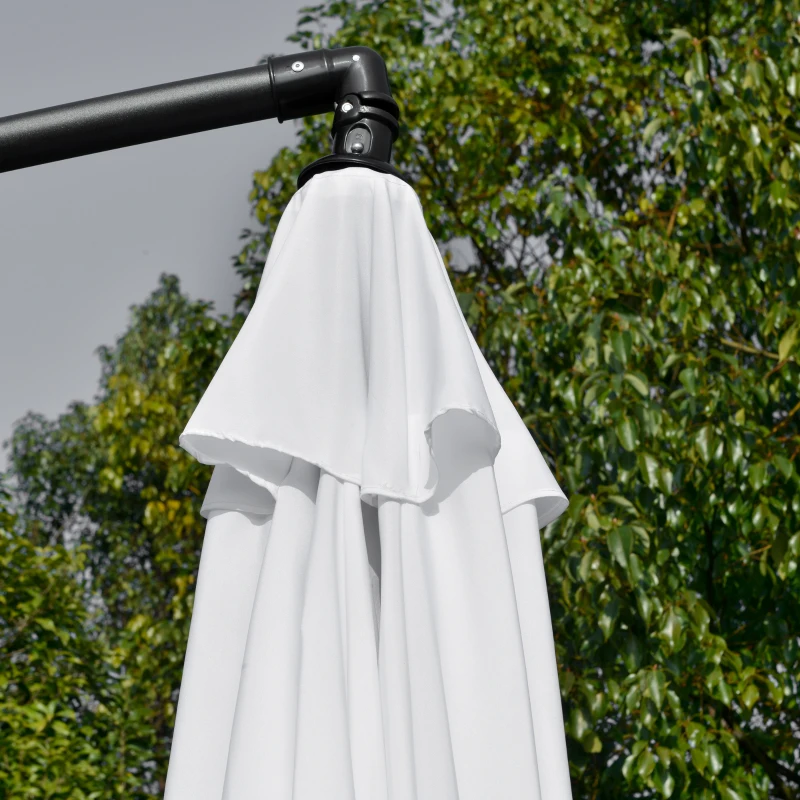 Outsunny 11FT Offset Hanging Patio Umbrella Cantilever Umbrella with Easy Tilt Adjustment, Cross Base and 8 Ribs for Backyard, Poolside, Lawn and Garden, White