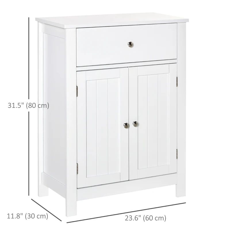 kleankin Bathroom Floor Storage Cabinet Freestanding Wooden Storage Organizer with Drawer Doors Adjustable Shelves for Living Room Kitchen Hallway White