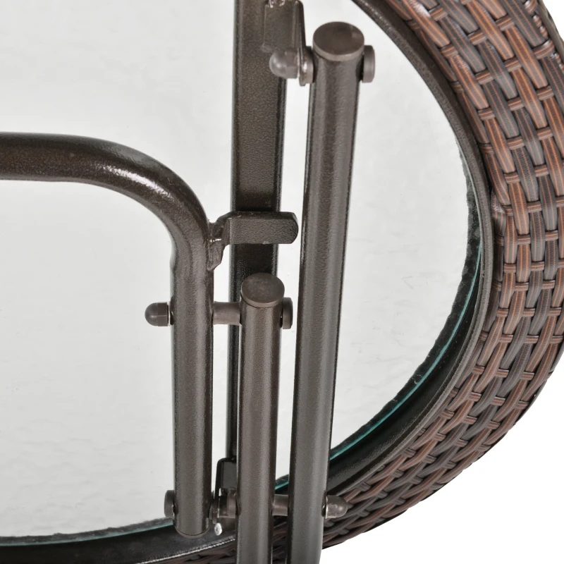 Outsunny 26.8" Dia. (68 Dia. cm) Folding Round Tempered Glass Metal Table with Brown Rattan Edging, Brown