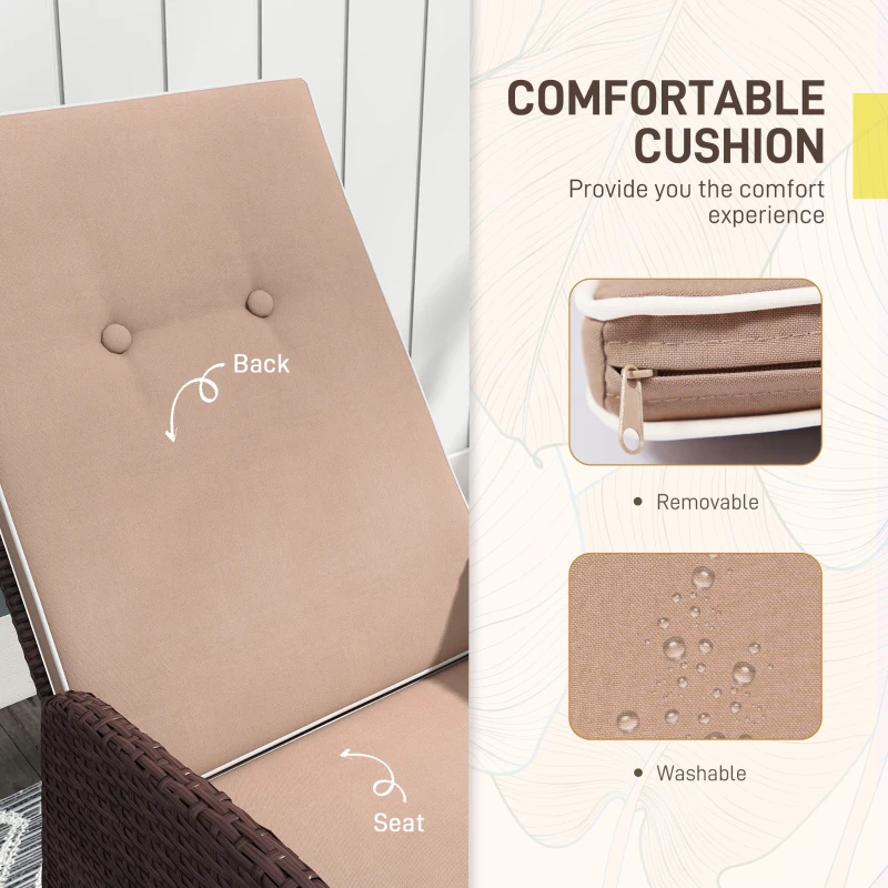 Outsunny 2 Pieces Patio Reclining Chair Set with Stool, Cushions, Outdoor Wicker Conversation Armchair Set, Brown