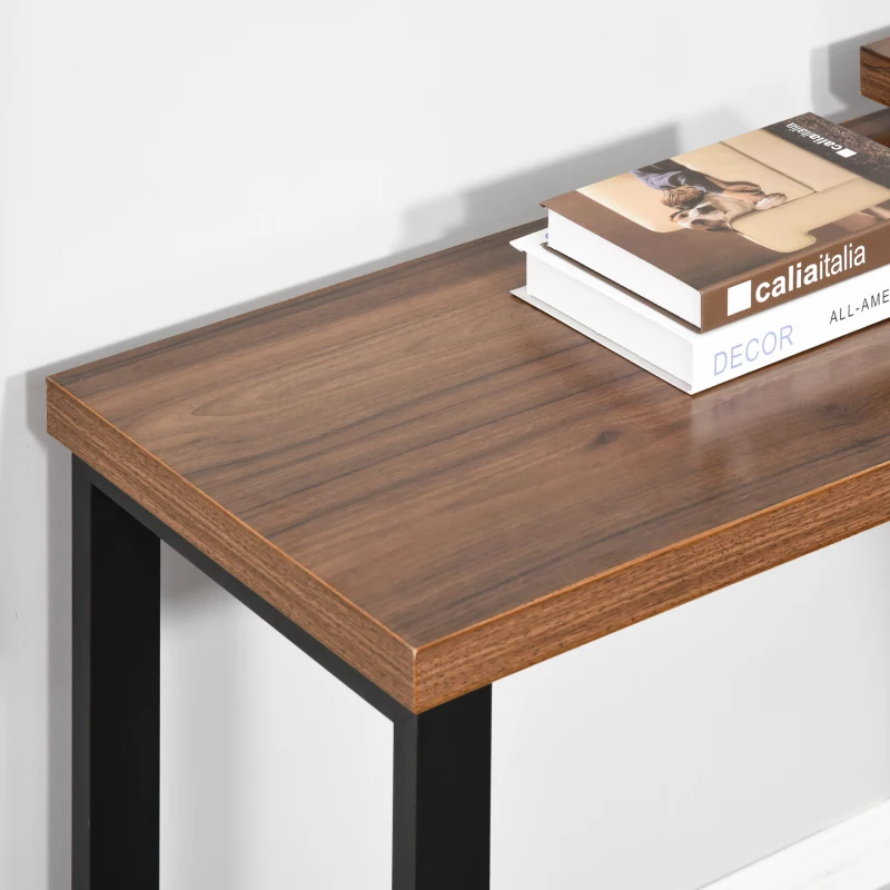 HOMCOM Corner Rotating L-Shaped Office Table Computer Desk with Storage Shelf Brown