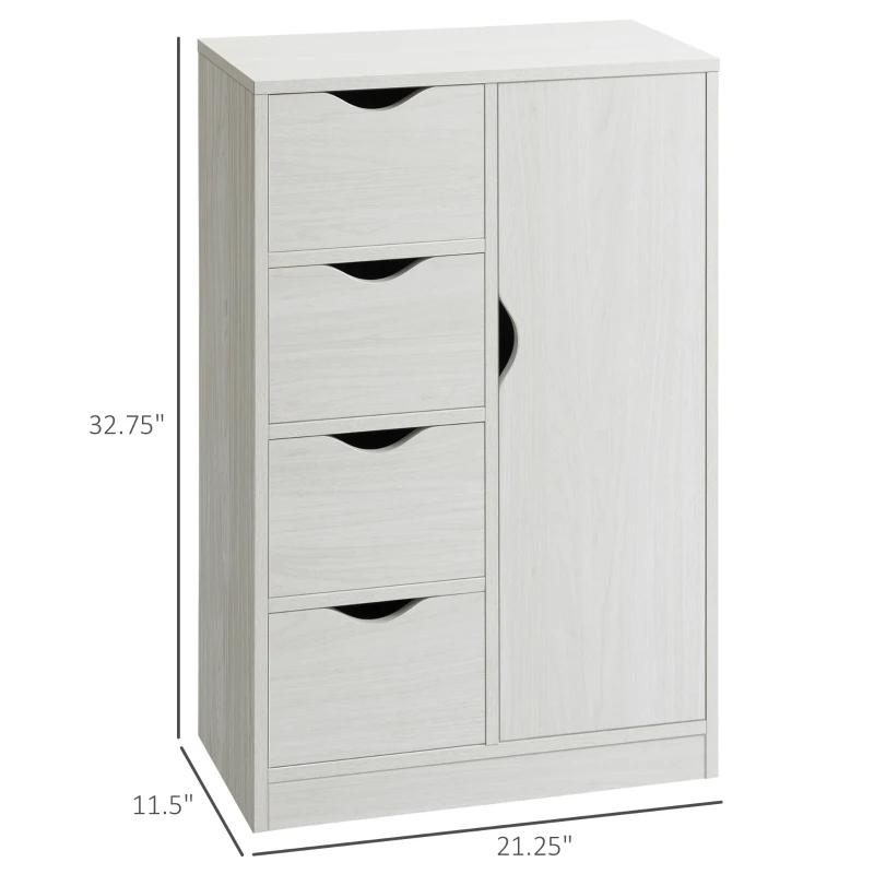 HOMCOM Freestanding Storage Cabinet, Bathroom Floor Cabinet with 4 Drawers and Door, White Wood Grain