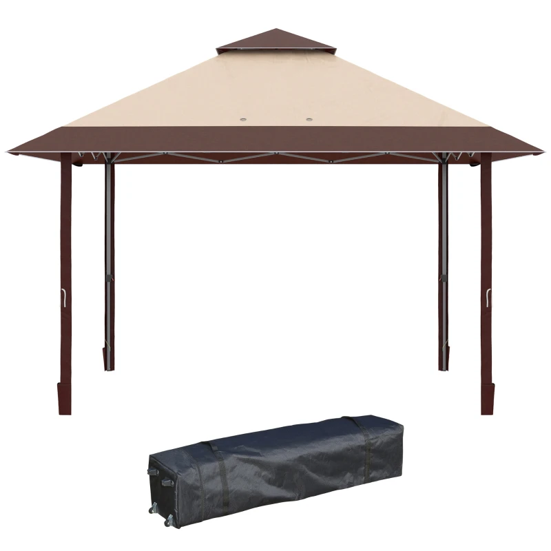 Outsunny 13' x 13' Pop Up Party Tent Outdoor Canopy with Top Vent, 3-Level Adjustable Height, and Roller Bag, Khaki