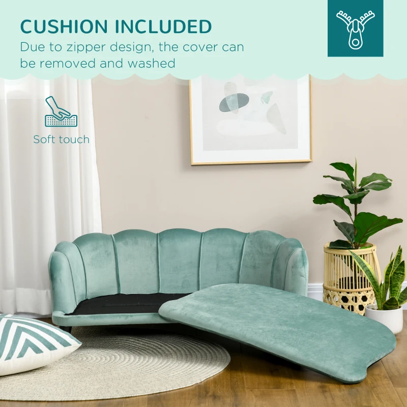 PawHut Pearl Design Pet Sofa for Medium and Large Sized Dogs, Pet Bed with Cushion and Solid Wood Legs, Green