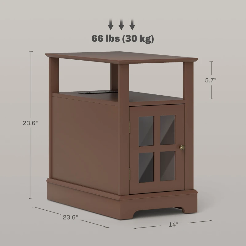 HOMCOM Narrow Side Table End Table with Charging Station, USB Ports, Modern End Table with Storage for Living Room, Brown