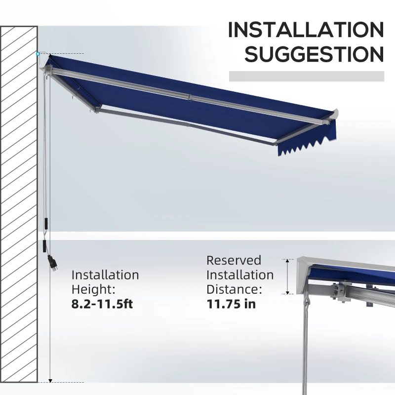 Outsunny 13' x 10' Electric Awning, Retractable Awning with LED Lights and Remote Controller for Door and Window, Blue