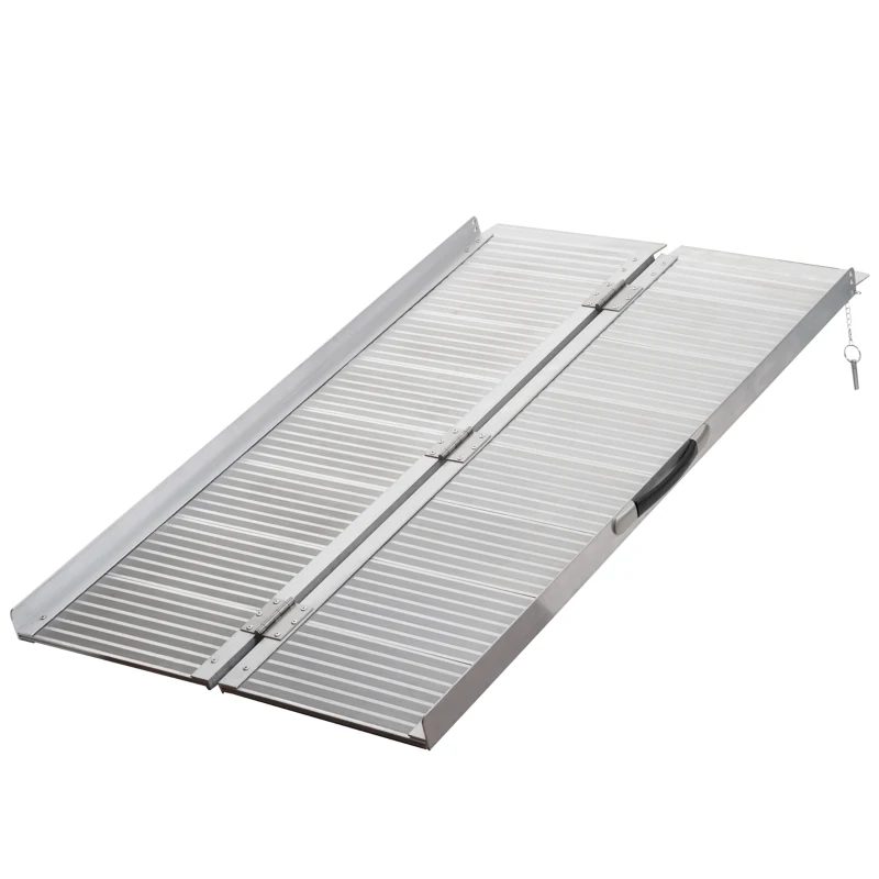 HOMCOM Wheelchair Ramp 4FT, FSA HSA Eligible Foldable Aluminum Threshold Ramp with Non-Slip Surface and Handle, 600lbs Weight Capacity, Suitcase Handicap Ramp for Home, Doorways, Curbs, Steps
