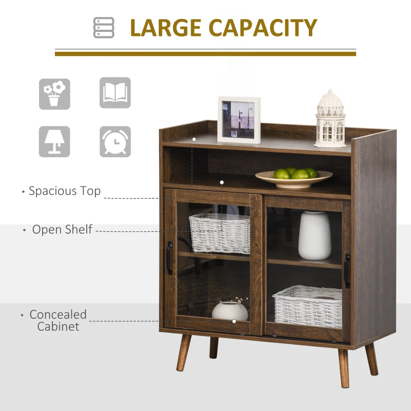 HOMCOM Kitchen Cabinet Storage Sideboard Server Console Buffet Table with Framed Glass Doors  Brown