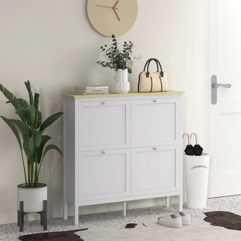 HOMCOM Entryway Shoe Storage Cabinet with 4 Flip Drawers, Adjustable Shelves, Narrow Shoe Cabinet for 20 Pairs of Shoes, White
