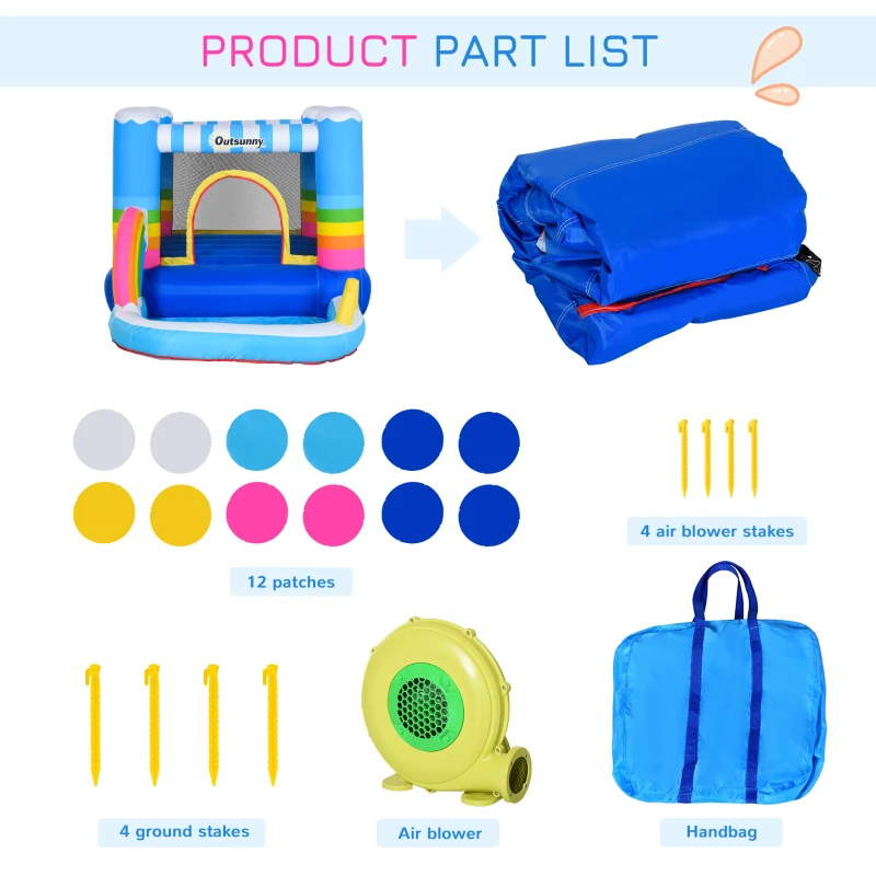 Outsunny Inflatable Bounce House for Kids 2-in-1 Jumping Castle for Indoor Outdoor Party with Trampoline, Pool, Carry Bag & Air Blower(m-6)