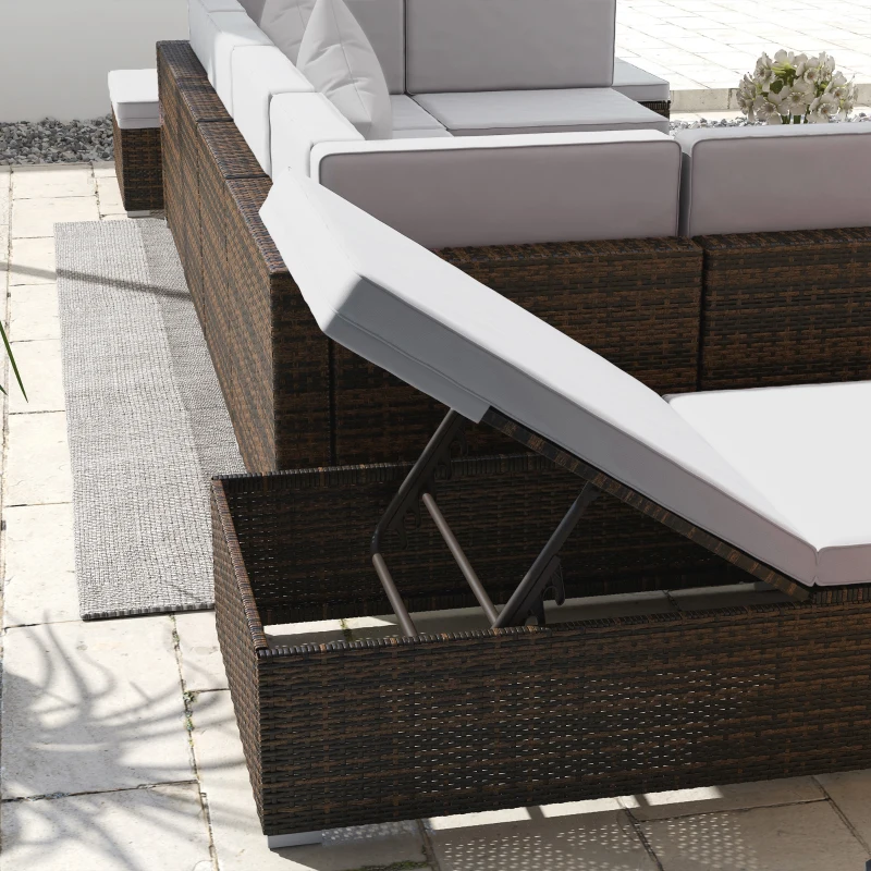 Outsunny 9 Pieces Wicker Patio Furniture Set with Cushion, Light Grey