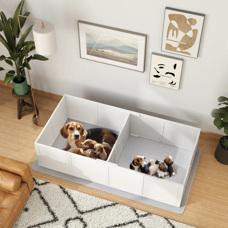 PawHut Whelping Box for Dogs and Puppies w/ Waterproof Pee Pad & Adjustable Door for Medium, Small Dogs, 77" x 38" x 19"