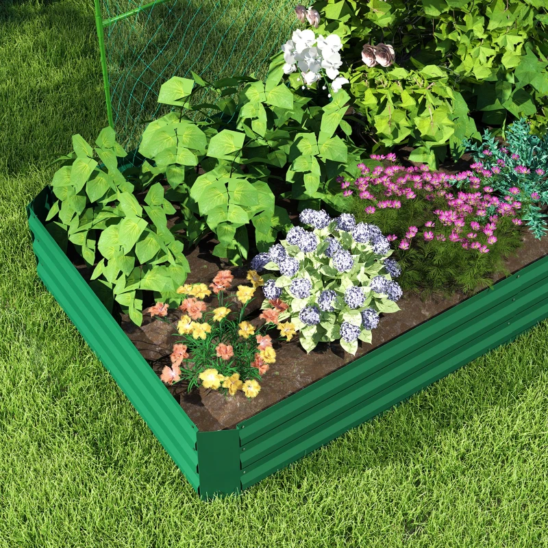 Outsunny Metal Raised Garden Bed with Trellis for Climbing Plants, Galvanized Garden Bed Kit Outdoor Garden Box with Trellis