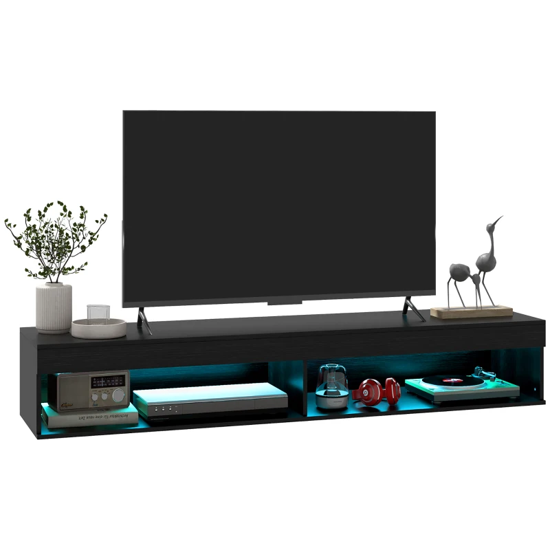 HOMCOM Modern Wall Mounted TV Stand with Storage and LED Lights for TVs up to 75", Floating TV Shelf for Living Room, Black