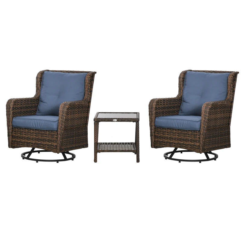 Outsunny Patio Bistro Set, Porch Furniture with 360° Rotation & Rocking Function, 28.25"x30.75"x36.25", Dark Blue