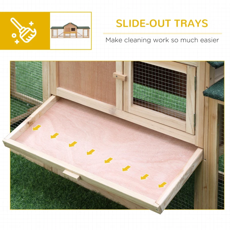 PawHut Large Rabbit Hutch Wood Bunny Cage Outdoor Guinea Pig House with Double Runs Slide Out Tray Ramps, 83"x18"x33", Natural