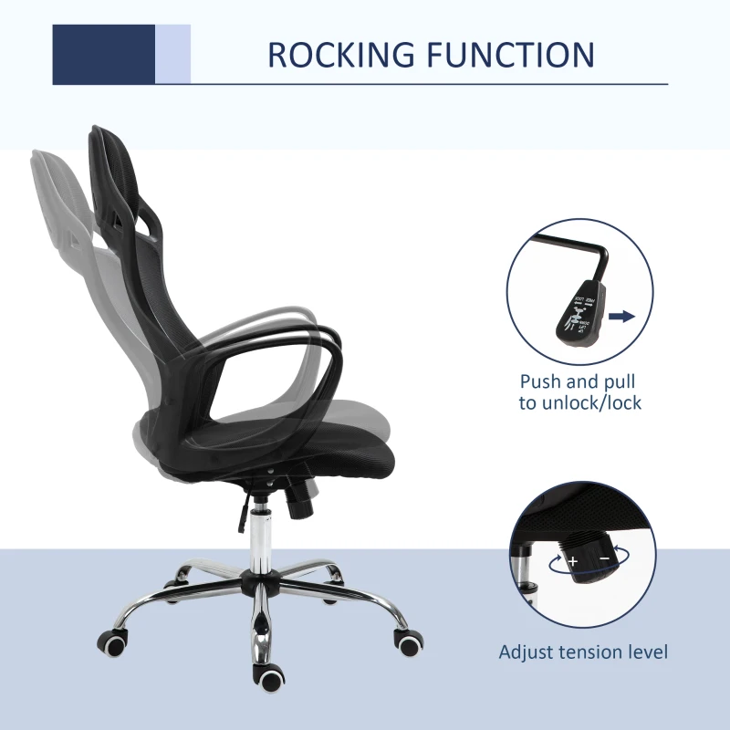 Vinsetto High Back Office Chair Mesh Desk Chair with Adjustable Backrest, Swivel Task Chair with Ergonomic Design Conference Office, Black