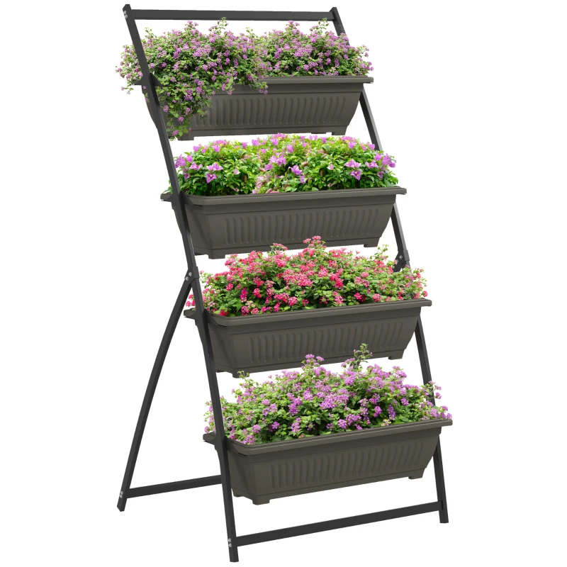 Outsunny 4-Tier Vertical Raised Garden Planter with 4 Boxes, Outdoor Plant Stand Grow Container for Vegetable Flowers, Brown