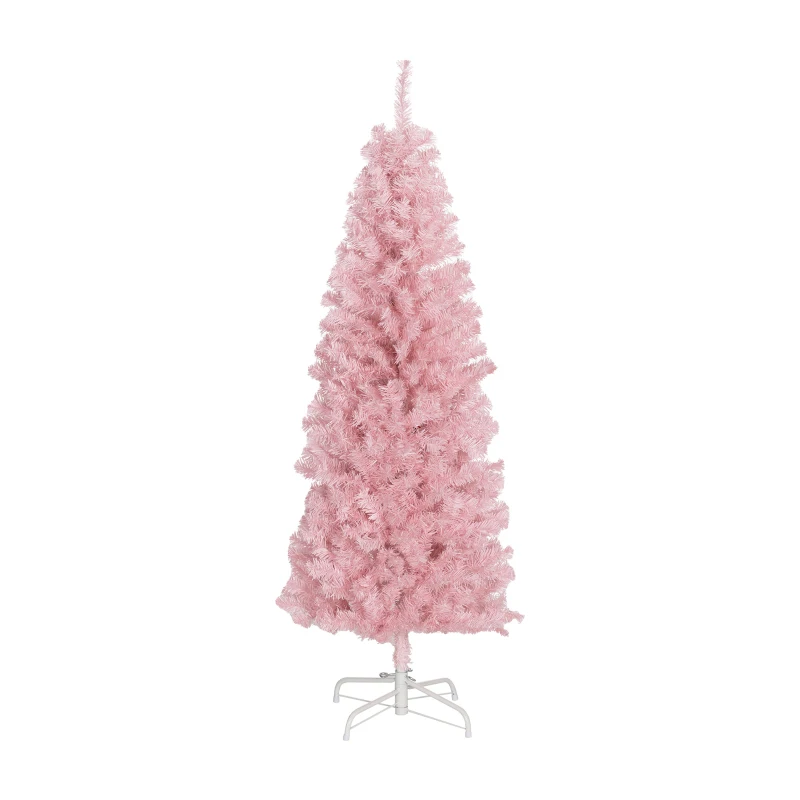 HOMCOM 5FT Pencil Christmas Tree, Artificial Christmas Tree with Automatic Open for Home Party, Pink