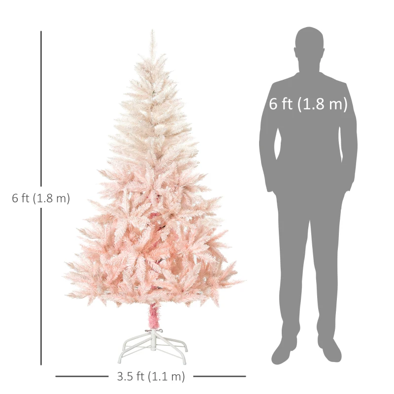 HOMCOM 6ft Artificial Christmas Tree Home Decoration Automatic Open  White and Pink