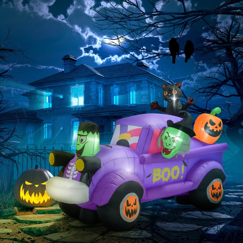Outsunny 5ft Witch Driving Halloween Inflatable Truck, Blow Up LED  Display for Garden Indoor Outdoor