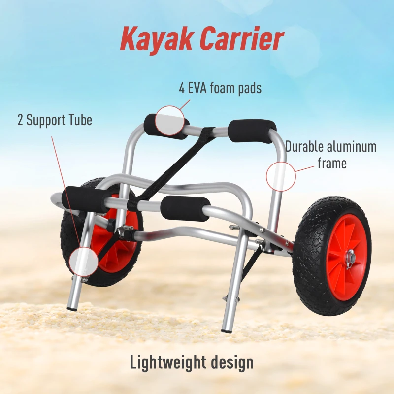 Soozier Foldable Kayak Cart, Aluminum Boat Canoe Carrier Tote Dolly Trolley Transport Trailer NO-Flat Wheel Silver